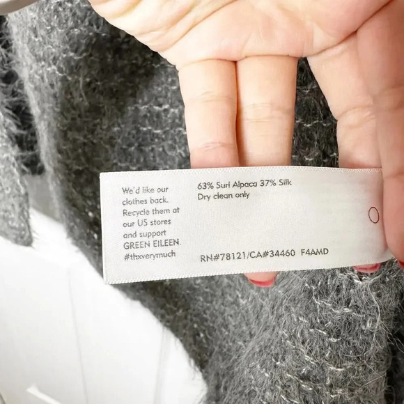 EILEEN FISHER Size Small Alpaca Silk Hooded Open Cardigan Sweater Vest - Picture 3 of 4